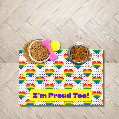 LGBTQ Pride Dog Food Mat - Rainbow Design Pet Bowl Placemat, Dog Food Matt, Keeps Kitchen Floor Clean, Catt Food Mat, Choice of 2 designs