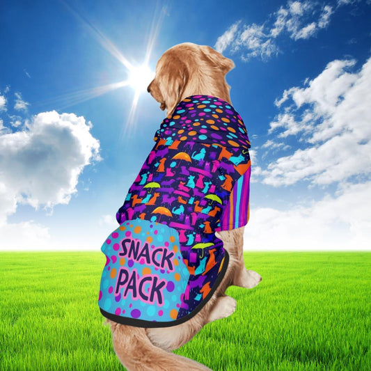 Colorful Snack Pack Print Dog Hoodie in Blue - Large Pet Clothing, Mothers day Gift, Fathers Day Gift, Dog Lovers Gift
