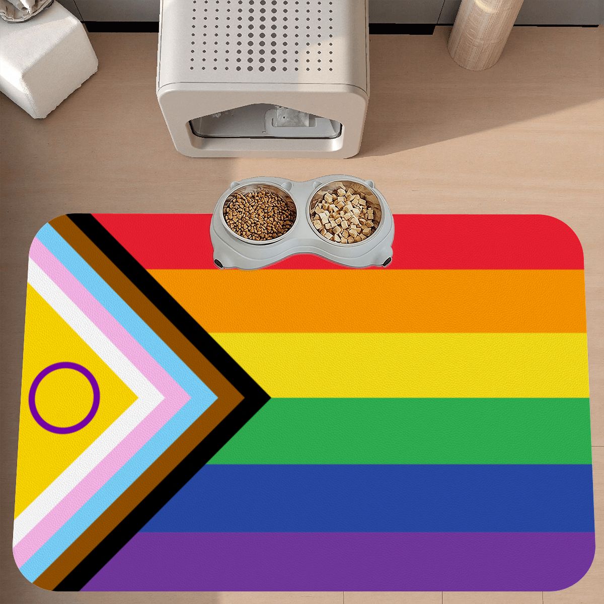 Acceptance Pride Flag Design, Dog & Cat Food Mat - Fun Placemats for Clean Floors