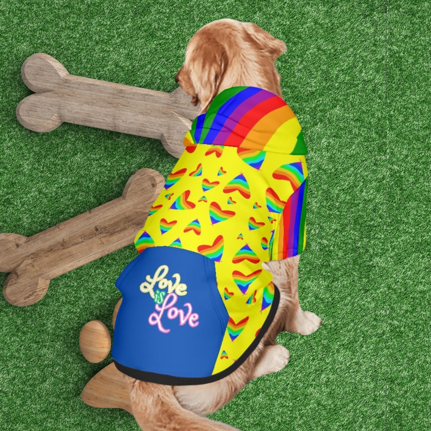 Love is Love Dog Hoodie with Pride Hearts in Rainbow Colors, Perfect gift for Dog Lover Friendd, Great for PRIDE PARADE