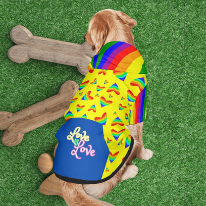 Love is Love Dog Hoodie with Pride Hearts in Rainbow Colors, Perfect gift for Dog Lover Friendd, Great for PRIDE PARADE