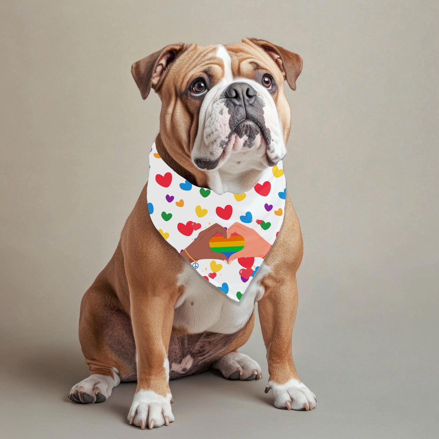 Rainbow Hearts Dog Bandana for Large Breeds, LGBTQ Pride, Unity and Acceptance, Perfect Wear fir Pride Parade and Walks to the Dog Park