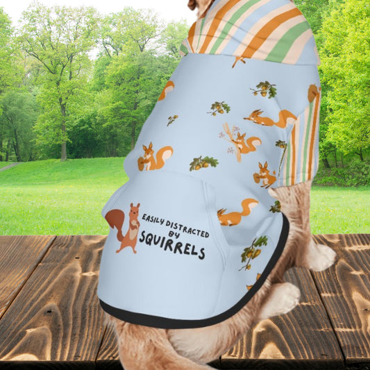 Custom Blue Dog Hoodie with Distracted by Squirrels Design, Dog Lover Gift, Perfect Outfit for A Ride or Walk in the Park