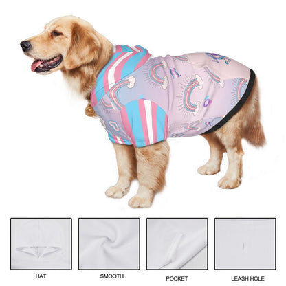 Trans Flag Dog Hoodie - Love Is Love - Hearts Not Parts - LGBTQ Pet Apparel, Perfect Fashion for Pride Parade and Walks to the Park