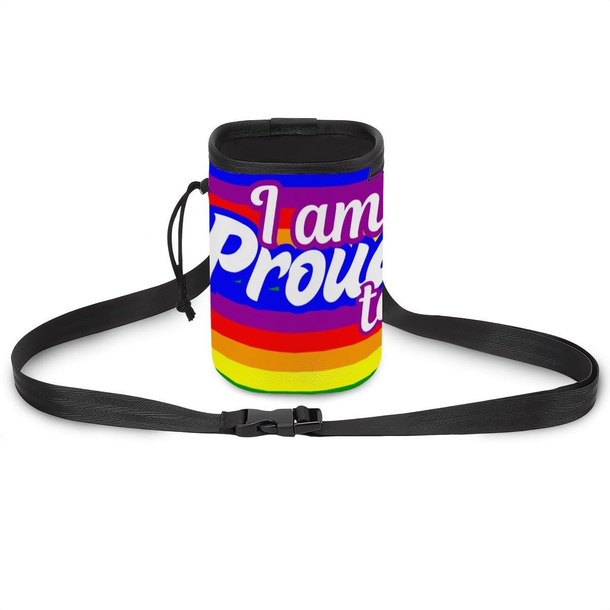 LGBTQ+ Dog Treat Bag - Proud Flat Design with I'm Proud Too, Pet Treat Pouch, Shoulder Strap, Unique Gift for Dad
