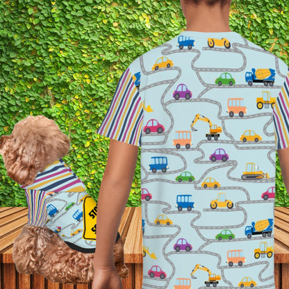 Cute Matching Set for Kids and Dogs, Fun Car Theme Kids T-Shirt , school Shirt, road trip fun