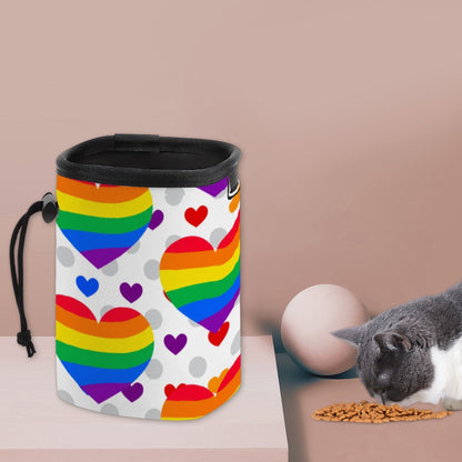Fun & Functional Pet Treat Carrier   My Favorite Design, Pride Rainbow Hearts, No Spill Design with Convenient Long Strap!