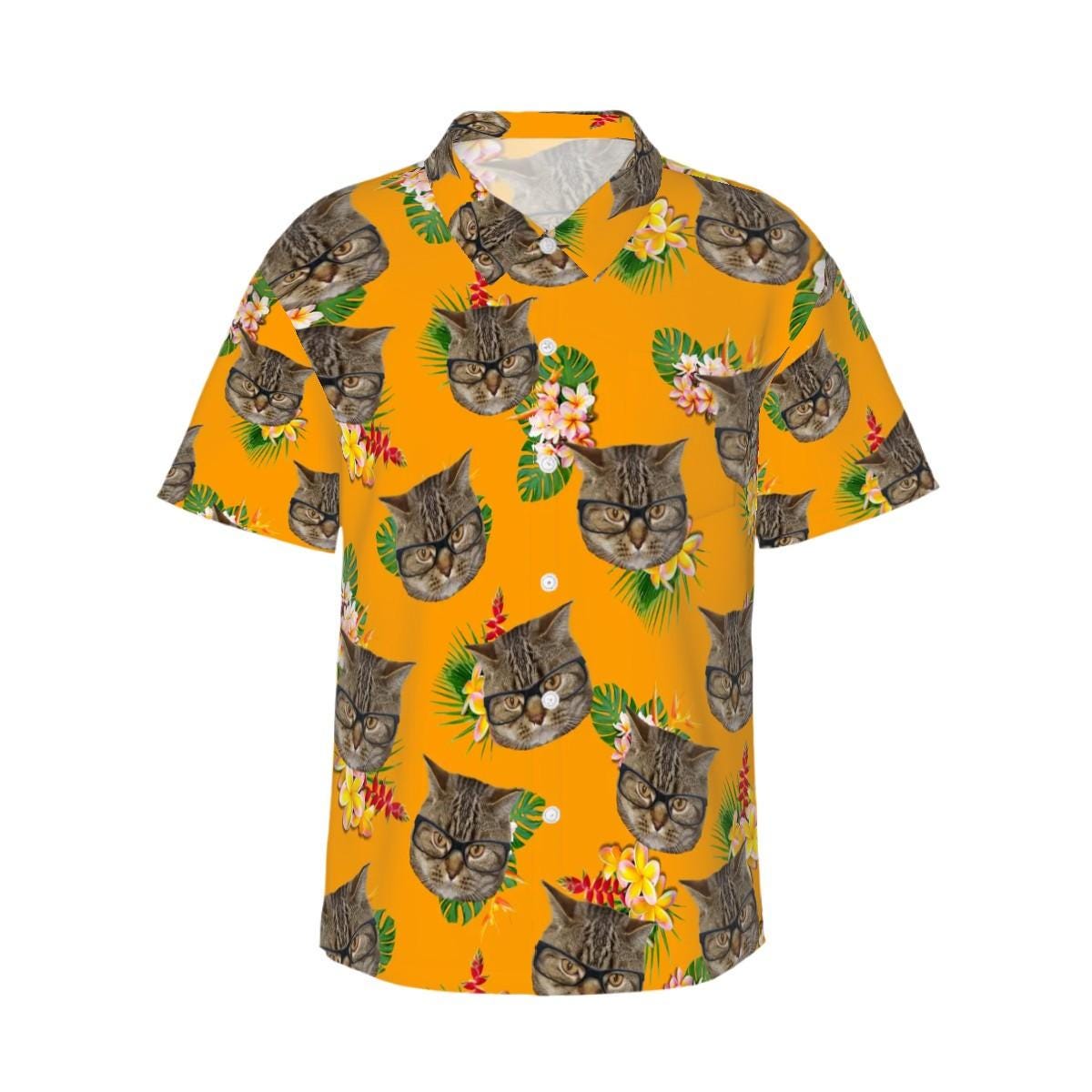 Personalized Hawaiian Shirts Pet and Human, Photos of Heads Print on Matching Hawaiian Shirts, Button-up Shirts, Cat and Dog Available