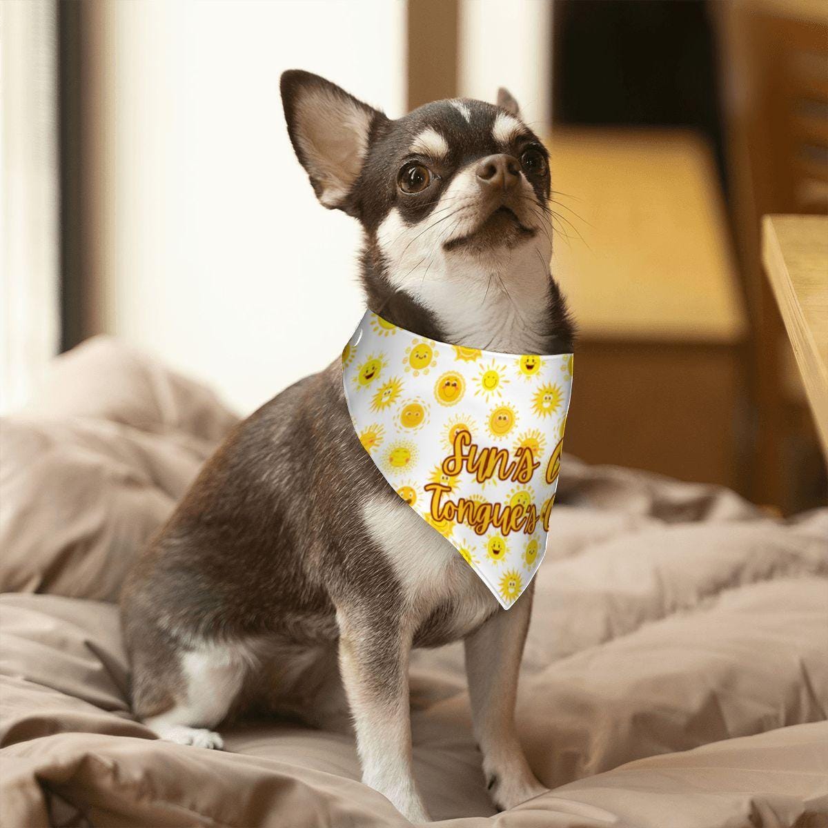 Sun's Out, Tongue's Out, and Free Kisses Cute Small Dog Bandana for Sunny Days - Colorful Neckwear, Reversible
