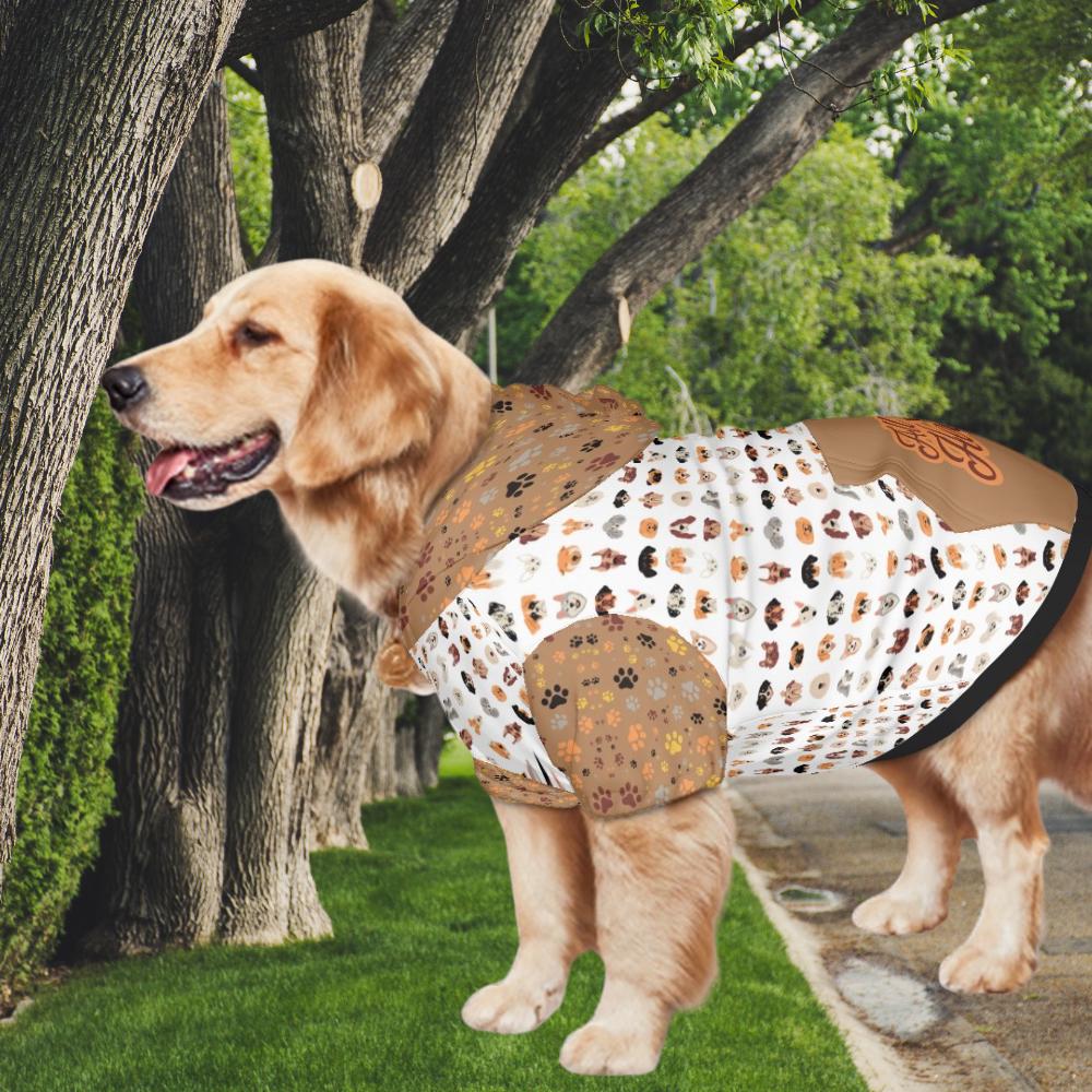 Dog Hoodie Pattern with Multiple Dogs with Flowers, I'm Here for the Treats, Statement of All Dogs Ready to go to the Park, Brown Color