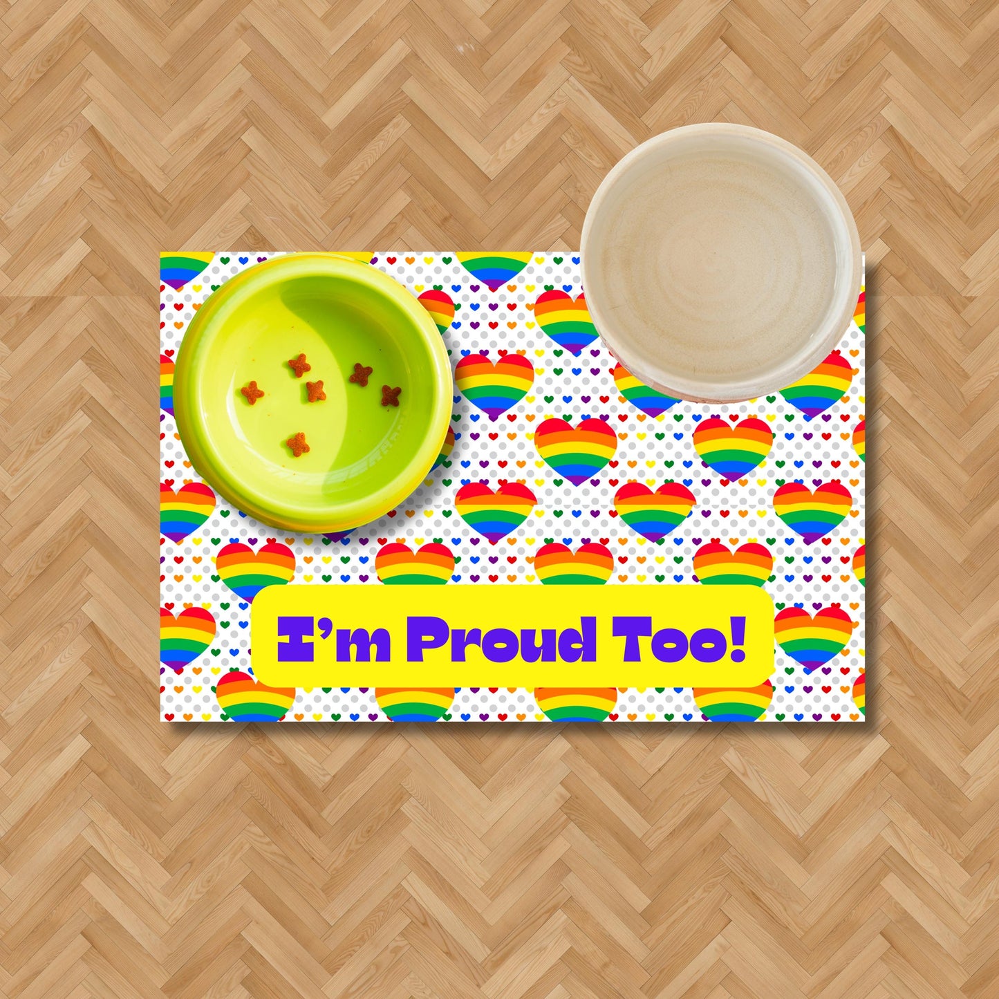 LGBTQ Pride Dog Food Mat - Rainbow Design Pet Bowl Placemat, Dog Food Matt, Keeps Kitchen Floor Clean, Catt Food Mat, Choice of 2 designs