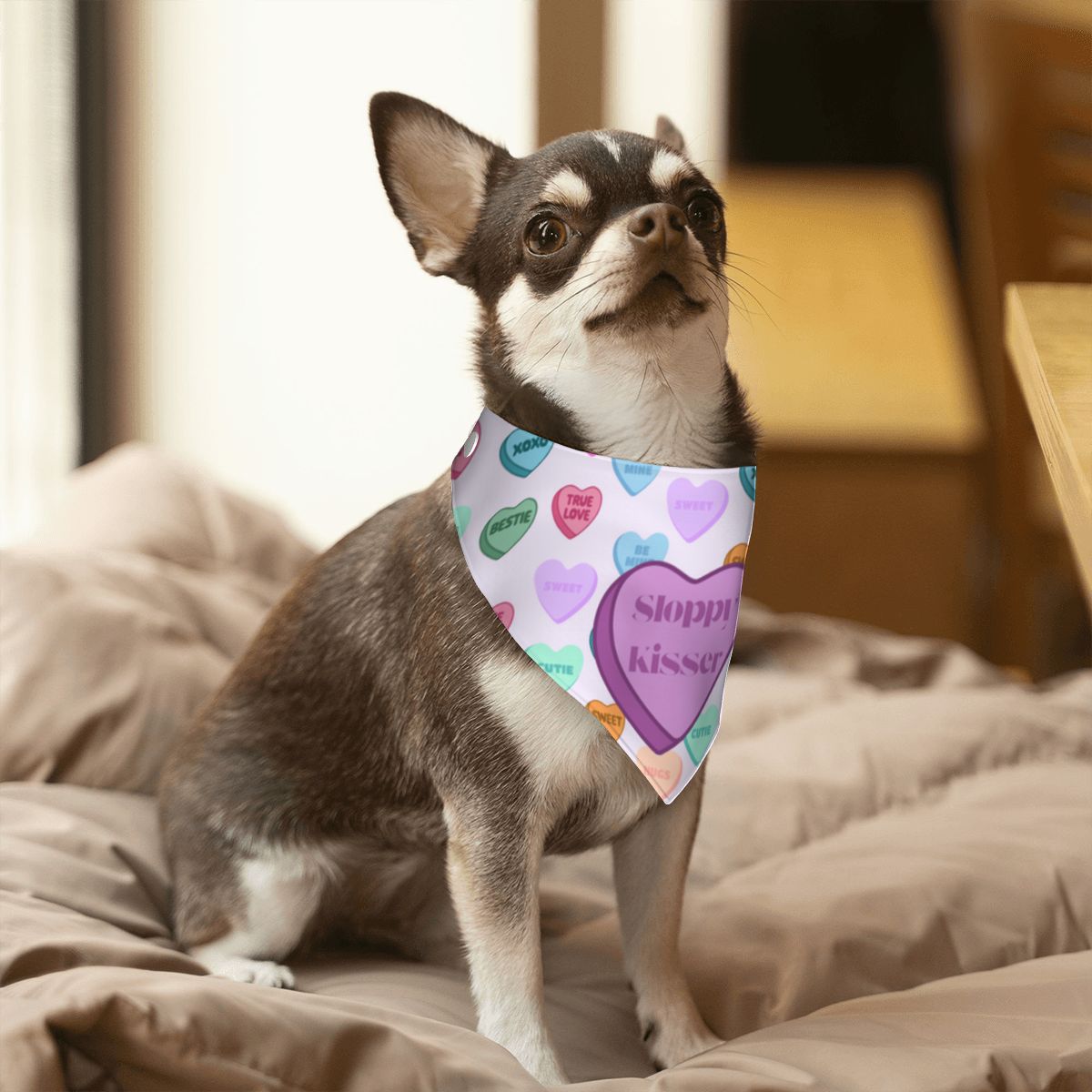 Puppy Love Bandana for Small Dogs - Reversible with Adorable Conversation Hearts
