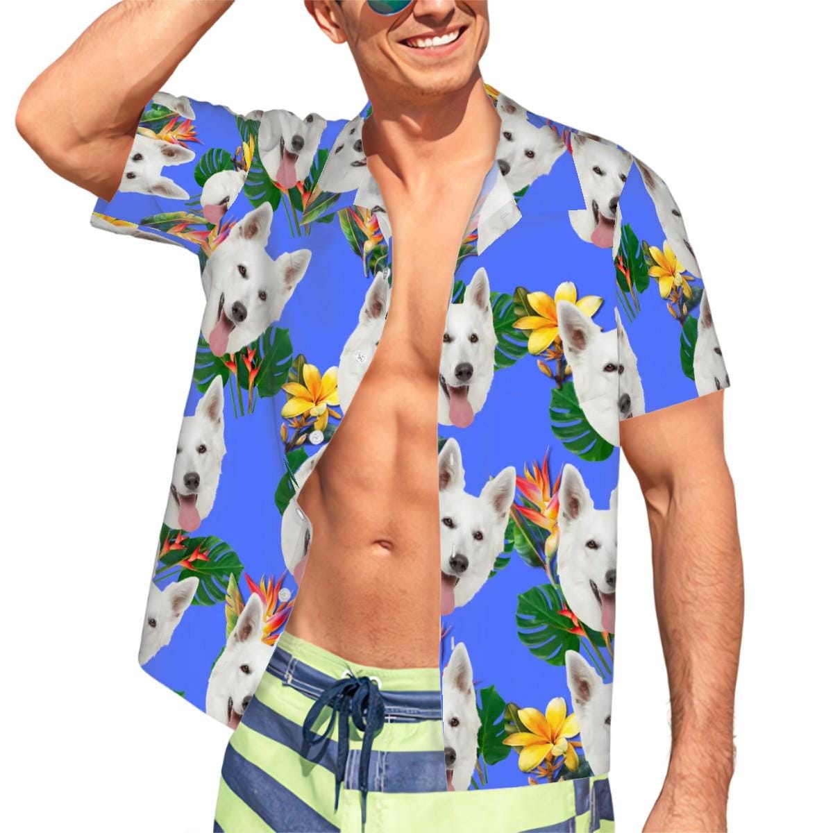 Hawaiian Shirt Pet and Human Matching Set - Customized with Pictures of Heads, Fun to Wear BFF on your shirt, Vacation Pool clothes, Stylish