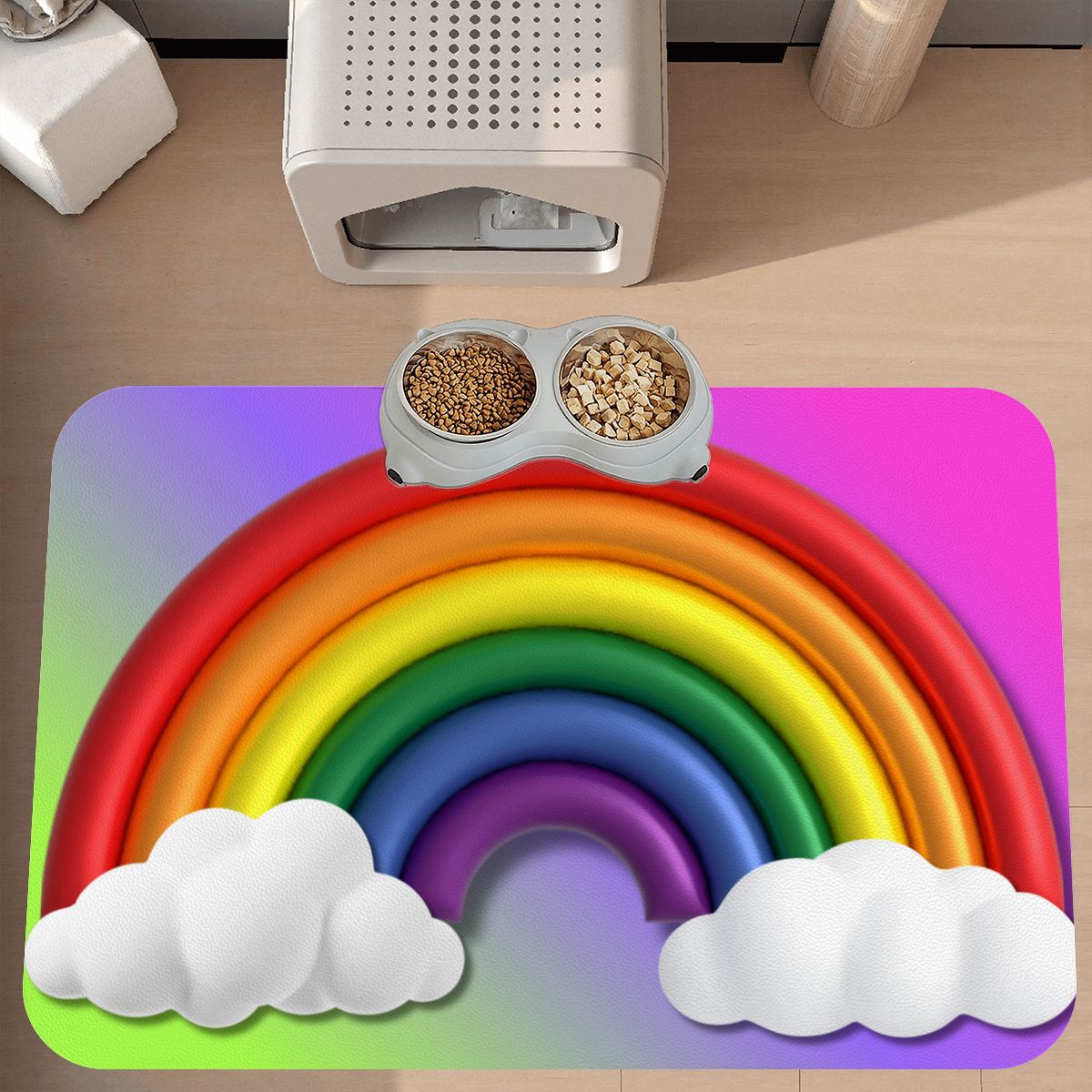 LGBTQ Pride Dog Food Mat - Rainbow Design Pet Bowl Placemat, Dog Food Matt, Keeps Kitchen Floor Clean, Catt Food Mat, Choice of 2 designs