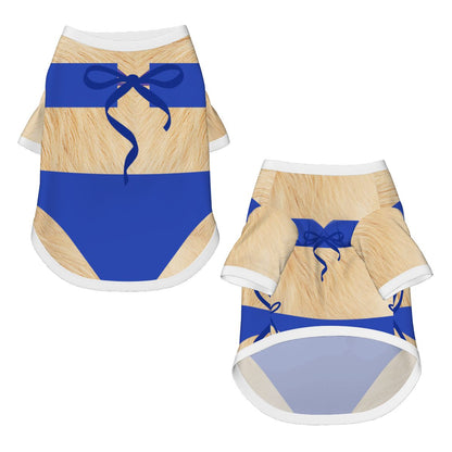 Small Dog in a BIKINI, Vacation Time Boys and Girls, Cats and Dogs, Put on your Swimsuits now.  BEIGE FURRY BFF