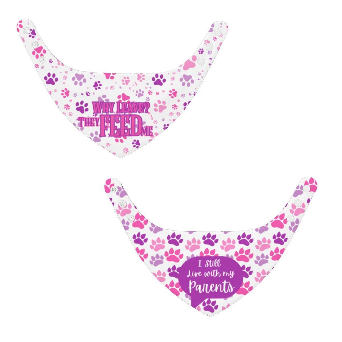 I Still Live With My Parents, They Feed Me, Pink and Purple Paws Cat Bandana - Fun Pet Neckwear, Fashionable Cat Wear,