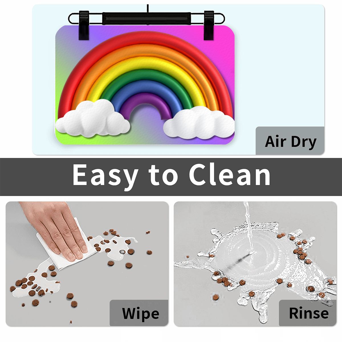 LGBTQ Pride Dog Food Mat - Rainbow Design Pet Bowl Placemat, Dog Food Matt, Keeps Kitchen Floor Clean, Catt Food Mat, Choice of 2 designs