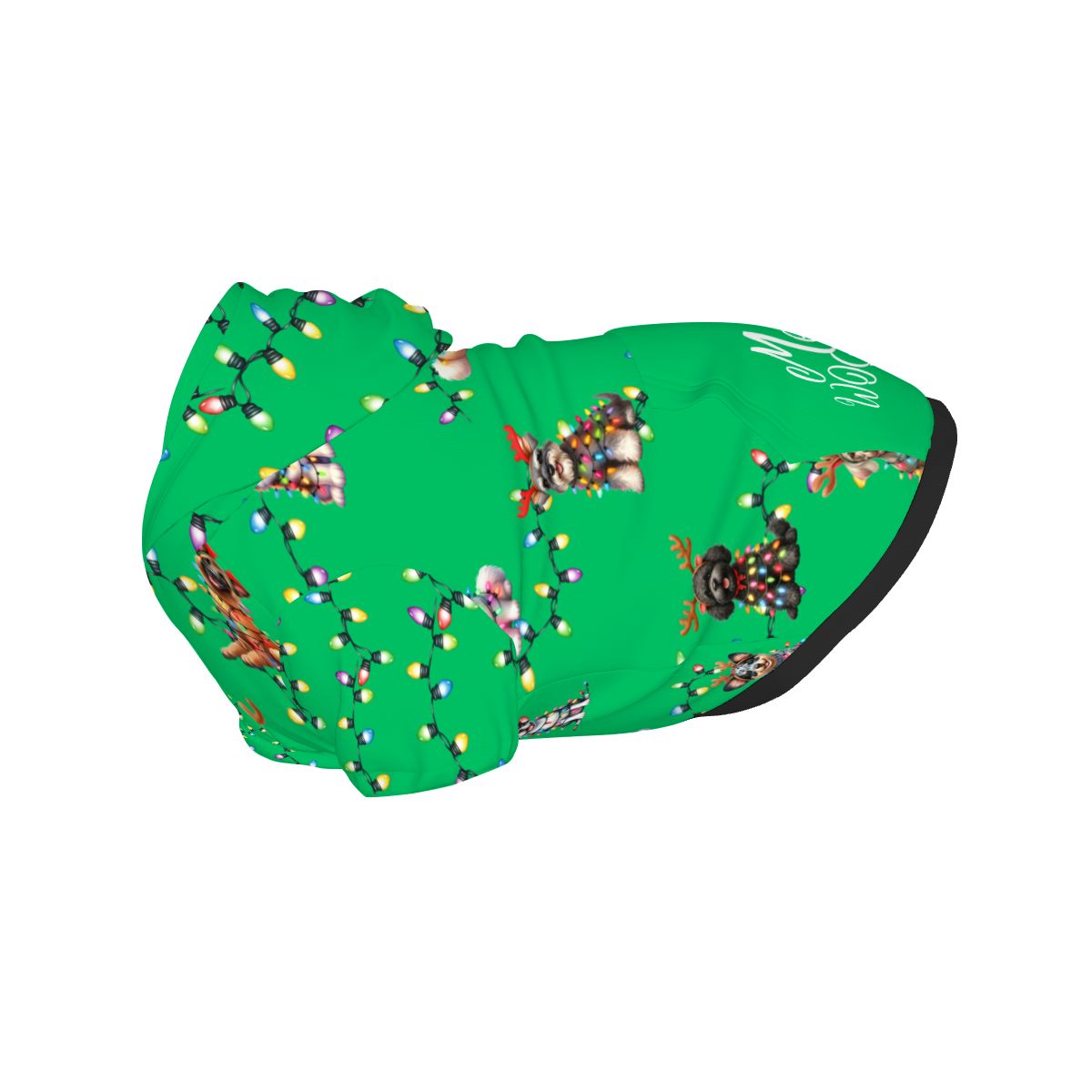 Festive Green Dog Hoodie with Christmas Lights - Great for Cute Pet Photos "Have a Fetchin Christmas"