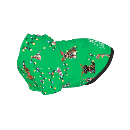 Festive Green Dog Hoodie with Christmas Lights - Great for Cute Pet Photos "Have a Fetchin Christmas"