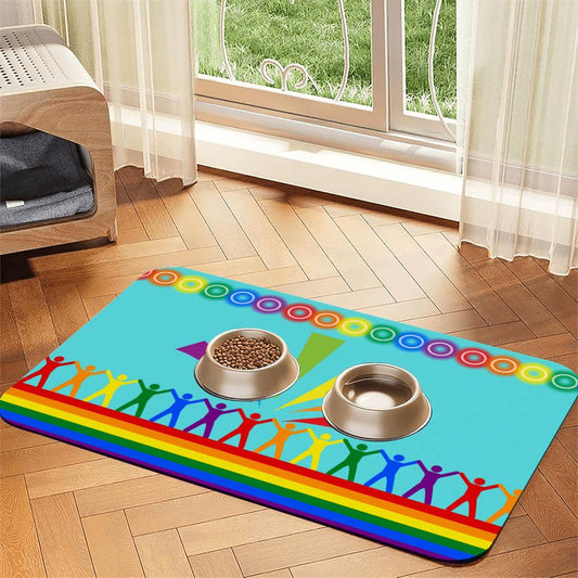 LGBTQ Pet, Food Matt for Dog or Cat Water Dishes, Keeps your Floor Clean While Showing Your Pride