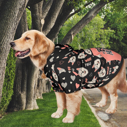 Unique Dog Hoodie with I Woof You,  Perfect Gift for Your Human BFF, awesome Outfit for Trip to the Park or a Ride in the Car, great Gift
