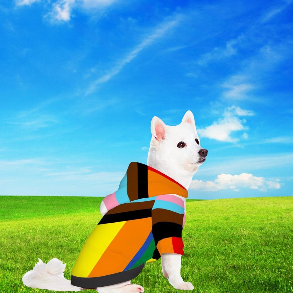 Colorful Pride Dog Hoodie - Diverse Rainbow Flag Pet Clothing for Furry Friends, Fashion for Pride Parade or a Walk in the Park