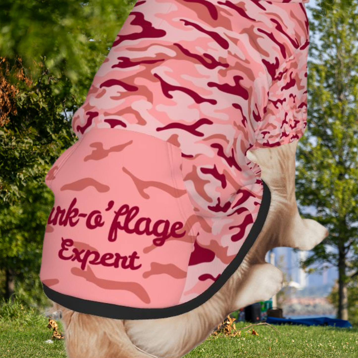 Pink Camouflage Dog Hoodie - Fun Bark-O'fage Pun Apparel